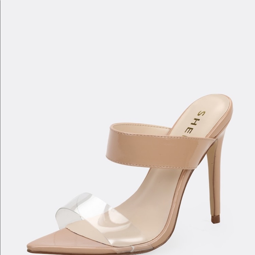 Shein Nude Pointy Toe Heels with Clear Strap - Never Worn